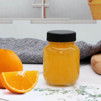 QAPPDA 2oz Mason Jars Set mit 48 Gläsern, Gewürzgläser aus Glas mit schwarzen Deckeln, kleine Mason-Saftflaschen für Ingwer-Shots, Honig, Marmelade, Gastgeschenke