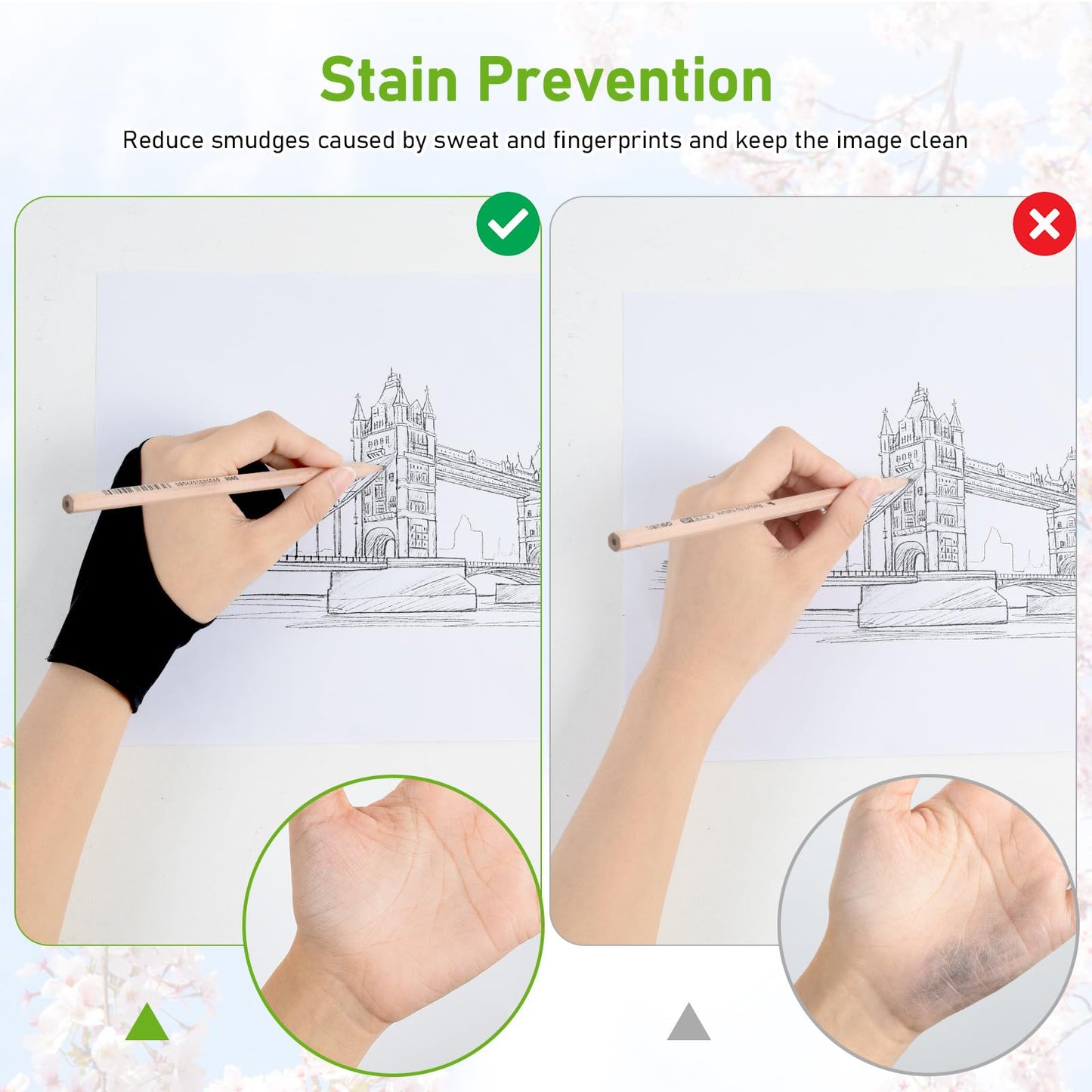 OTraki Zeichenhandschuhe, 4er-Pack, Künstlerhandschuhe für digitale Kunst, Einheitsgröße, mit zwei Fingern, für Grafiktablett, rechte Hand, geeignet für Rechts- und Linkshänder, 7,5 x 20 cm