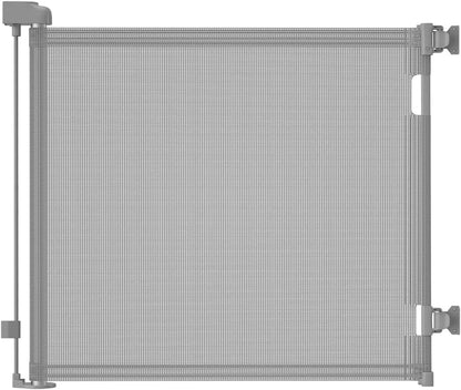 Retractable Baby Gate for Stairs & Doorways, 55" Wide x 33.6" Tall Easy Installation Mesh Dog Gate for Indoor & Outdoor Use,Pet and Dog Safety Gate for Hallways(Grey)
