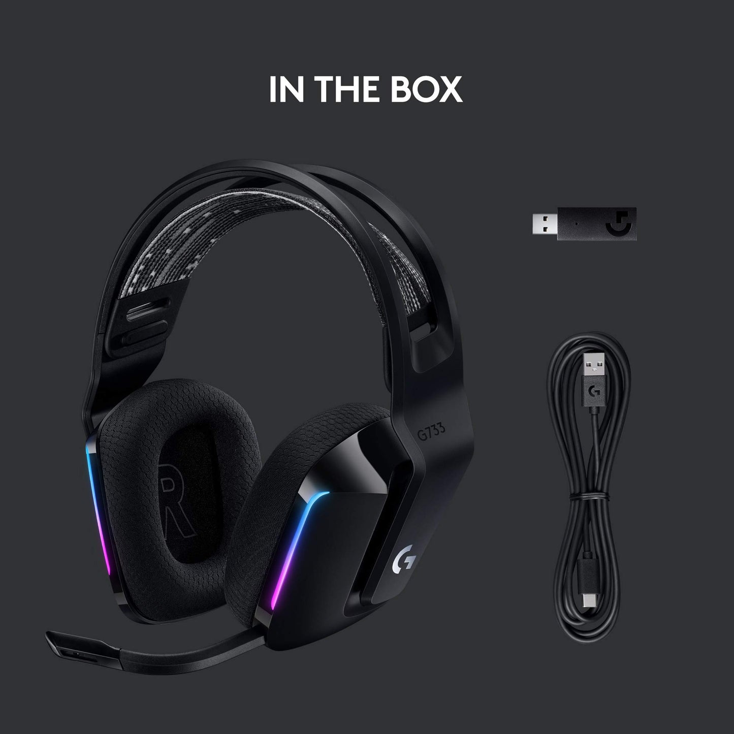 Logitech G733 Lightspeed Wireless Gaming Headset with Suspension Headband, LIGHTSYNC RGB, Blue VO!CE mic Technology and PRO-G Audio Drivers - Black (Renewed)
