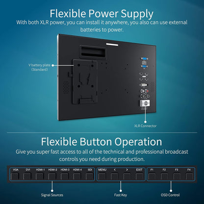 SEETEC 4K156-9HSD 15.6 Inch Broadcast LCD Monitor with IPS UHD 3840x2160 SDI Input and Output 4xHDMI Inputs Quad Split Display