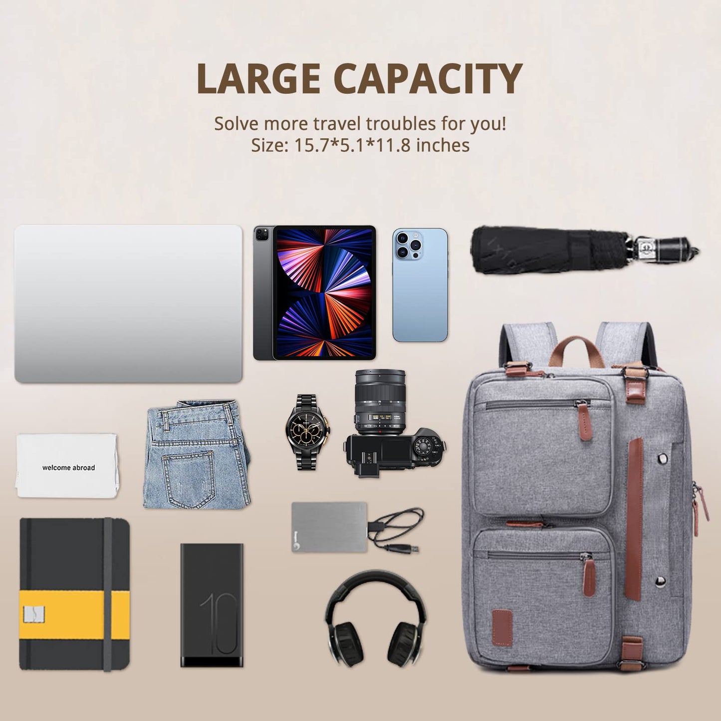 MOLNIA 3 in 1 Laptop Bag for Men, 17.3 Inch Work Bags for Men, Laptop Backpack, Briefcases, Messenger Bag, Computer Bags for Laptops for Men Women, Black