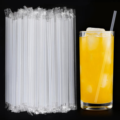 [Einzeln verpackt] 100 Stück Einweg-Trinkhalme aus Kunststoff – 21 cm x 0,6 cm, transparente Trinkhalme für heiße und kalte Getränke, Säfte, Kaffee und Cocktails