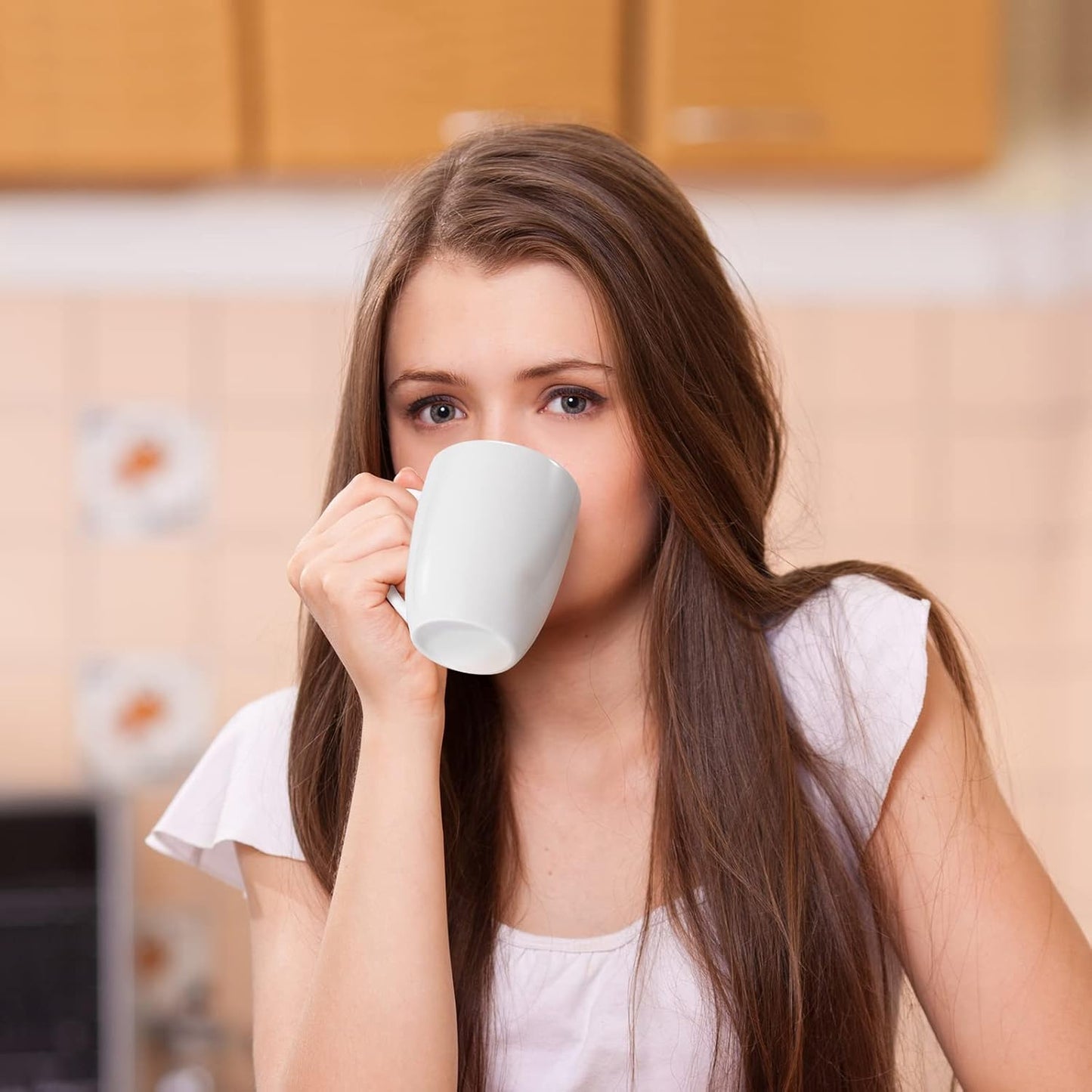 Urbanstrive 16 oz Großer Kaffeebecher mit Henkel, Teetasse, originelle Kaffeetasse, Geschenkidee für Männer und Frauen, Büroarbeit, Weiß (Weiß) 