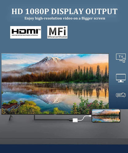 [Apple MFi-zertifiziert] Apple Lightning-auf-HDMI-Adapter für iPhone und Fernseher, 1080p Digital-AV-Adapter, Synchronisierungs- und Bildschirmanschlusskabel, kompatibel mit iPhone 14, 13, 12, 11, XS, XR, X, 8, iPad und HDTV-Projektor/Monitor