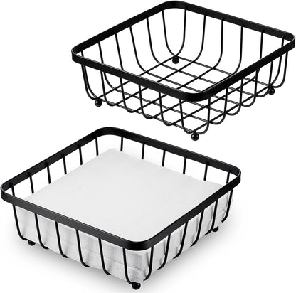 2 Pieces Napkin Holder for Table, Modern Flat Metal Paper Napkin Holder for Kitchen or Dining Room, Square Metal Lattice Basket, Restaurant Towel Dispenser (Black)