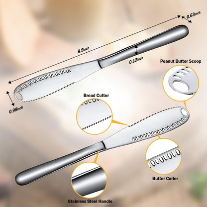 Nevkha Stainless Steel Butter Knife - Ready Butter 3-in-1 Knife Butter Spreader & Kitchen Gadget, Cold Butter Spreader, Curler & Micro Grater, Dishwasher Safe