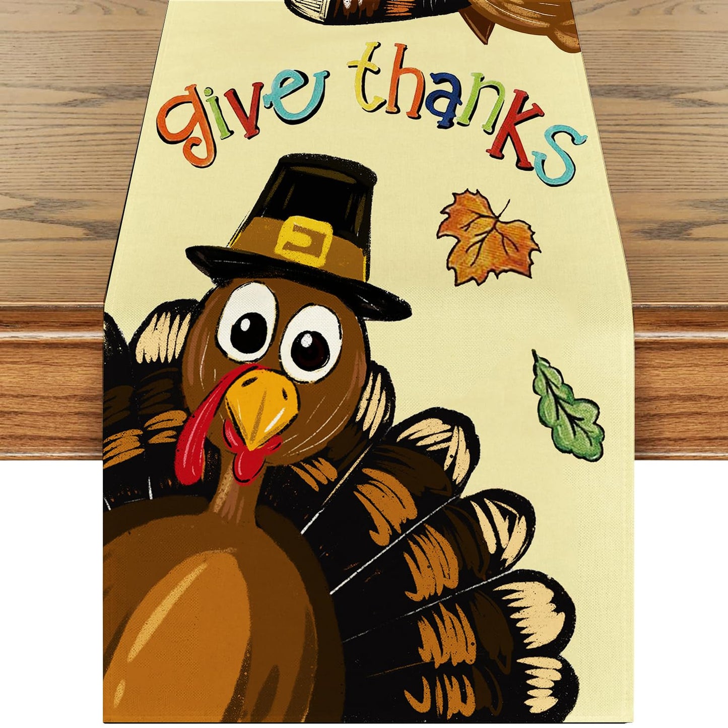 Tischläufer mit Truthahnmotiv, Ahornblätter und Thanksgiving-Motiv, 13 x 72 Zoll (ca. 33 x 183 cm), ideal als herbstliche Tischdekoration für Küche und Esszimmer.