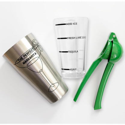 Die perfekte Margarita | Benutzerfreundliches Margarita-Cocktail-Shaker-Set | Rezepte für eine und zwei Personen | Kein Messbecher oder Messwerkzeug erforderlich | Shaker und Handentsafter in Barkeeperqualität | Zubehör für die Hausbar