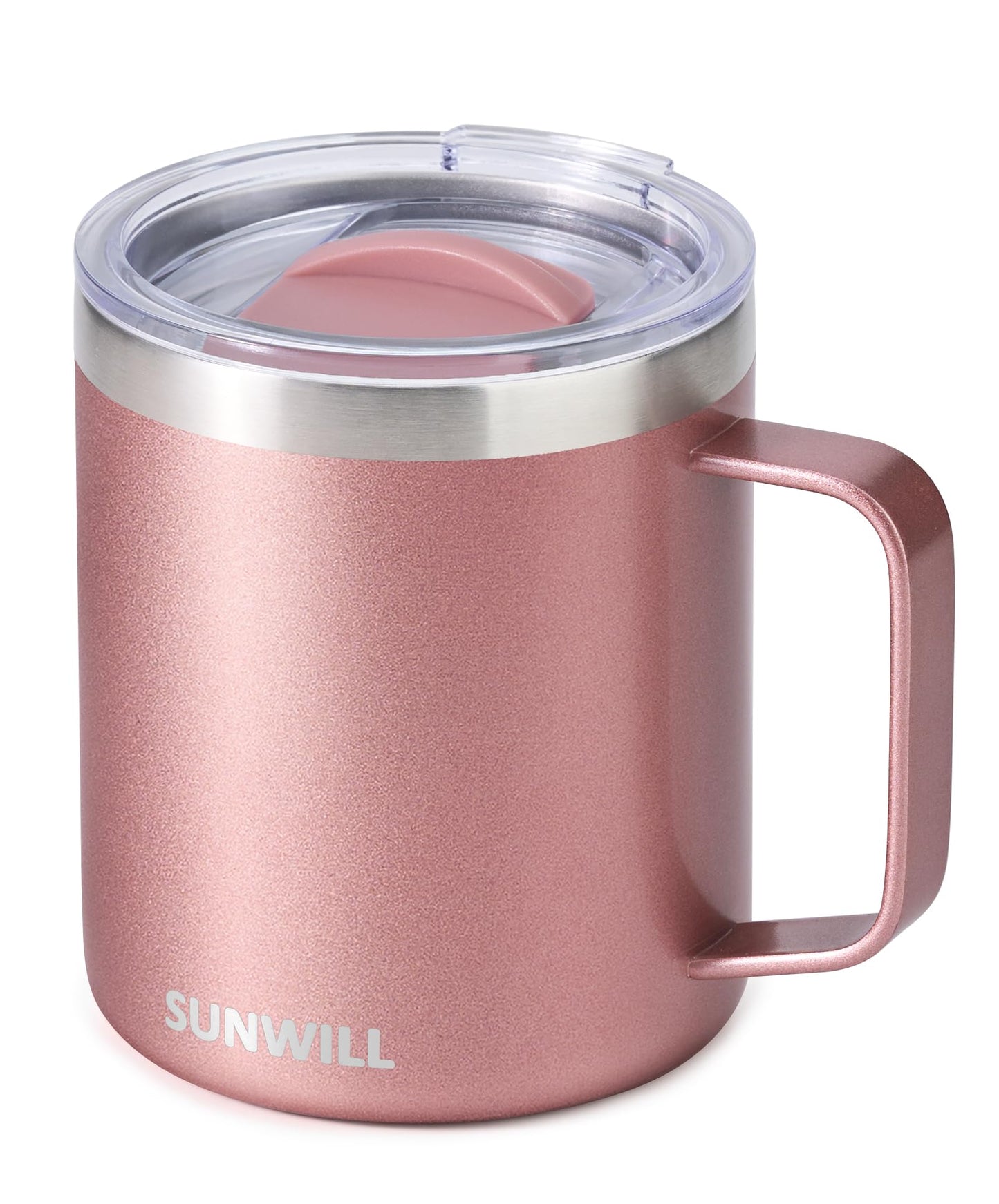 SUNWILL Reisebecher mit Deckel, isolierter Becher mit Henkel, 414 ml Edelstahlbecher für Eis, Wasser, Tee, Roségold