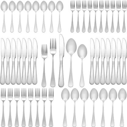 Silverware Set 50 Piece Stainless Steel Flatware Set Silverware Utensils for 10 People Includes Forks Knives Spoons & Salad Forks Dishwasher Safe Durable Tableware for Home Restaurant or Outdoor Use