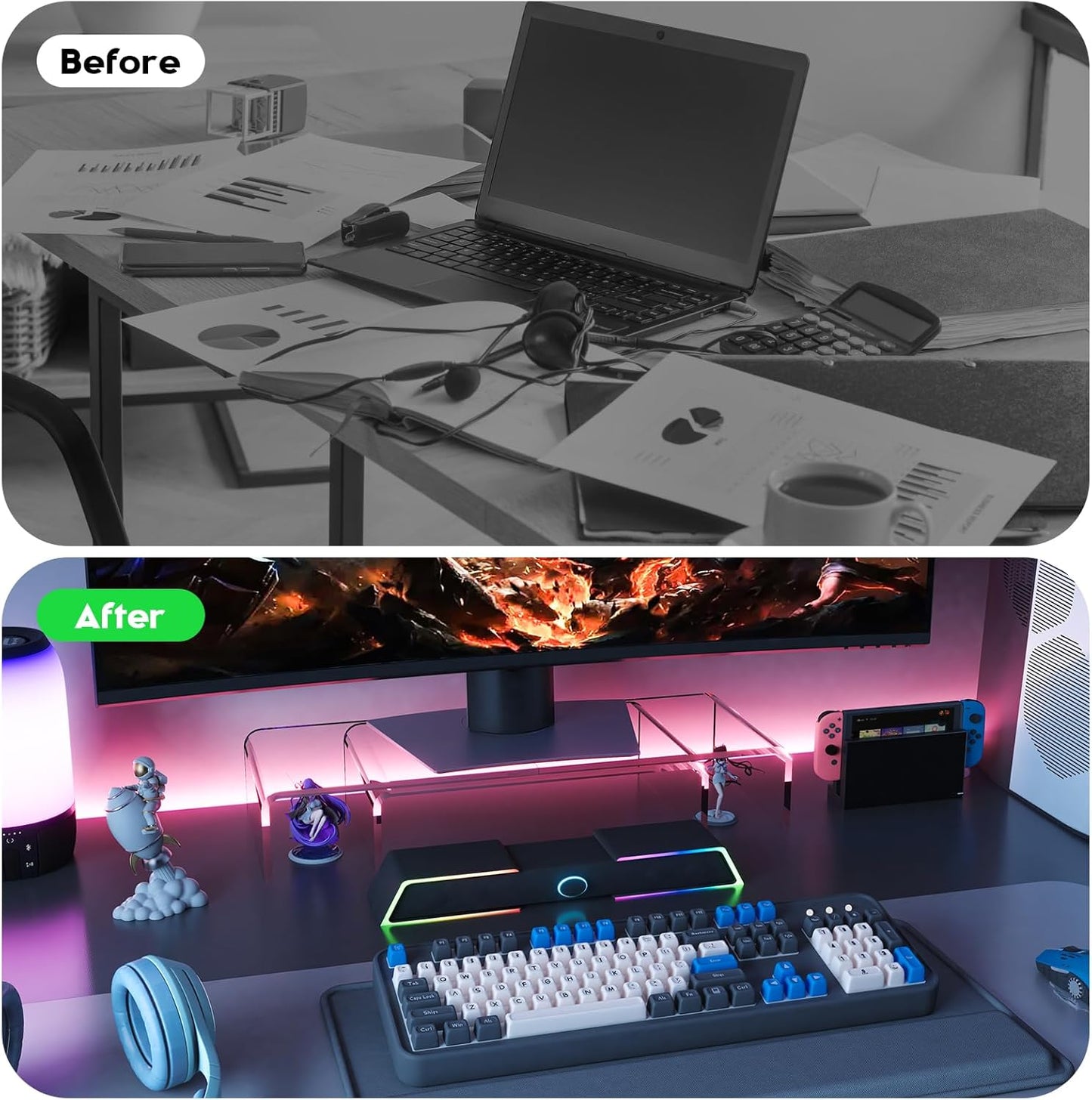 X-cosrack Clear Acrylic Monitor Stand Riser, 3 Shelves Adjustable Dual Monitor Stand with Anti-Slip Mat, Premium Desk Organizer for Home Office, Laptops, PCs, Printers, TVs