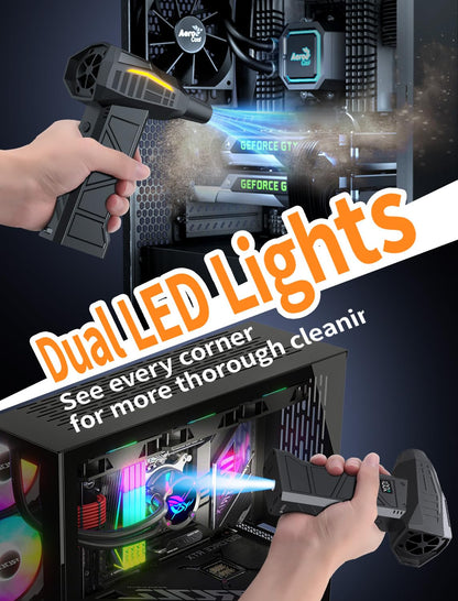 RUNLANE Druckluft-Staubwedel, 200000 U/min, elektrischer Druckluft-Staubwedel mit Licht, 4-stufig verstellbarer kabelloser Staubbläser für Computer, Tastatur, Außenbereich, Haushalt und Auto (FB09-Schwarz)