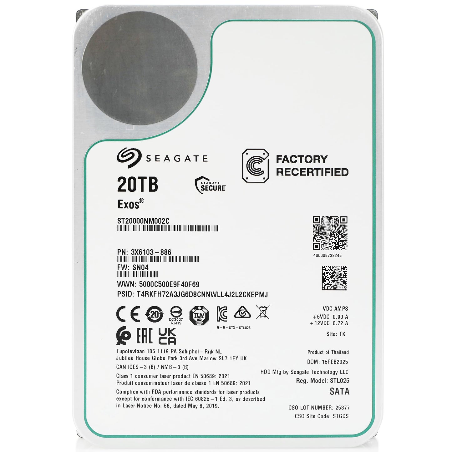 Seagate Exos 20TB 7.2K RPM SATA 6Gb/s 3.5in Enterprise HDD ST20000NM002C (Renewed)