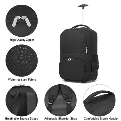 seyfocnia Rolling Backpack,Travel Bag with Shoe Compartment Roller Backpacks Wheeled Business Backpack Luggage Carry on Backpack with Wheels for Men Women-Black