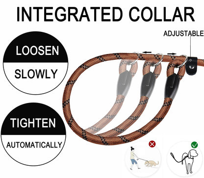Hundeleine, 1,8 m lange, robuste Hundeleine, strapazierfähige Premium-Qualität, starke Seil-Schlupfleine mit komfortablem, gepolstertem Griff und hochreflektierenden Fäden für kleine, mittlere und große Hunde, (Schwarz) 