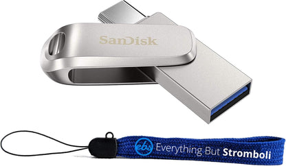 SanDisk Ultra Dual Drive Luxe USB Typ-C 1 TB Flash-Laufwerk für Smartphones, Tablets und Computer – High-Speed ​​USB 3.1 USB-Stick (SDDDC4-1T00-G46) im Bundle mit (1) Everything But Stromboli Lanyard 