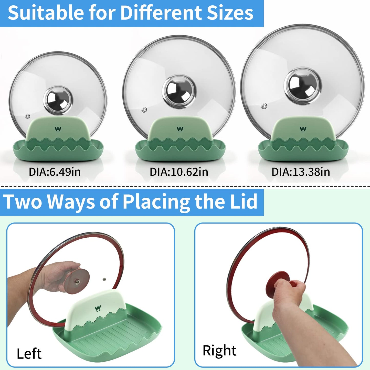 Spoon and Lid Rest - 2 Packs Spoon Rest with Lid Holder, Neat & Drip-Free Spoon Rest for Countertop Stove Top, Heat-Resistant Utensil Rest for Spoons, Pot Lids, Spatulas, Utensils, Forks (Green)