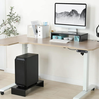 TEAMIX 20-Zoll-Monitorständer, schwarzer Desktop-Ständer für PC/TV/Laptop/Drucker, Monitorständer aus Holz mit Ablagefach, Computerständer mit Tastaturablage 