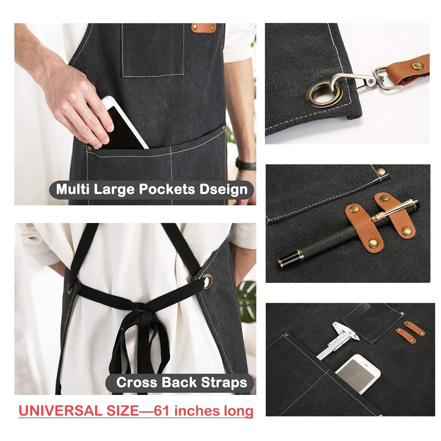 ZOMAO Kochschürze, Baumwoll-Canvas-Schürze mit gekreuztem Rückenteil und Taschen für Damen und Herren, verstellbare Träger und große Taschen, Küchenschürze zum Kochen und Backen 
