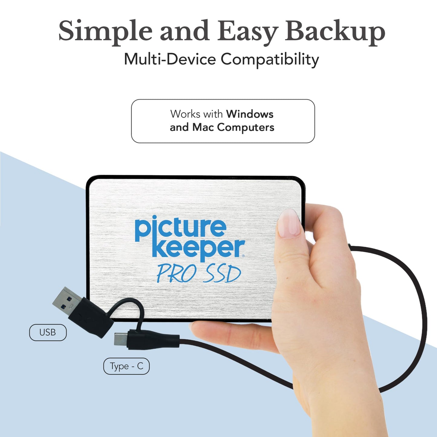 Picture Keeper PRO Portable Hard Drive 500GB - USB Hard Drive for PC & Mac Laptops & Computers, 1/2 Terabyte Portable External SSD Memory Storage for Photos, Videos & More - 500GB, Silver