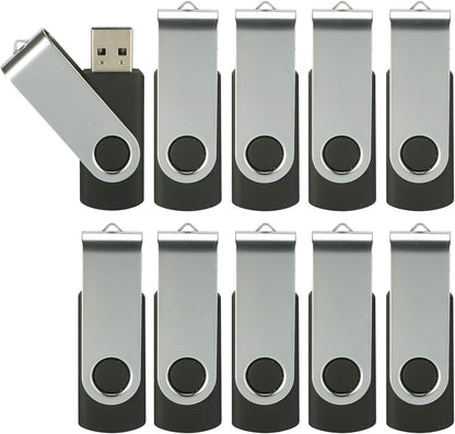 10Pcs 16GB USB Flash Drive Bulk Pack Thumb Drives, Bulk USB 2.0 Flash Drives Swivel Memory Stick 16G Jump Drive Pen Drive Zip Drive for Data Storage Photo Video File Music, Black