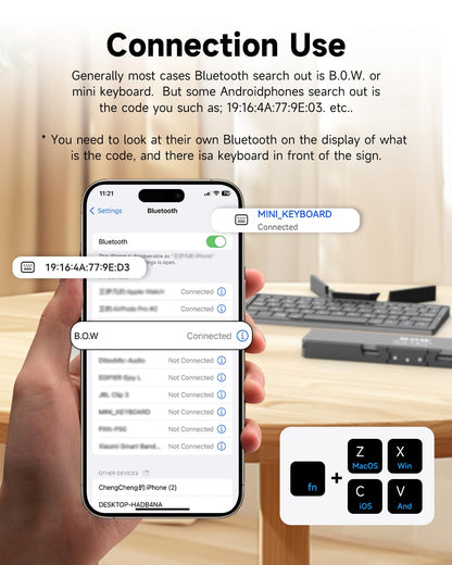 SIKAI CASE Foldable Bluetooth Keyboard with Magnetic Stand,Aluminum Alloy Mini Quiet Folding Portable Lightweight Travel Rechargeable Pocket for Tablet,iPad, Phones, Black