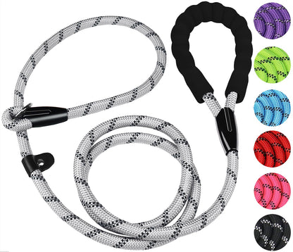 Hundeleine, 1,8 m lange, robuste Hundeleine, strapazierfähige Premium-Qualität, starke Seil-Schlupfleine mit komfortablem, gepolstertem Griff und hochreflektierenden Fäden für kleine, mittlere und große Hunde, (Schwarz) 