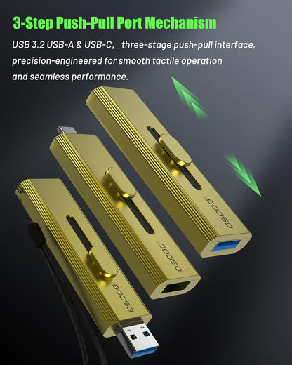 Externe SSD OSCOO 1 TB, bis zu 1000 MB/s, tragbare SSD-Festplatte, USB 3.2 Gen 2 Dual-USB-C- und USB-A-Anschlüsse, Push-Pull-Design, USB-Laufwerk für iPhone 15/16/17, Android, Mac, Laptop, Spielekonsolen und PS5