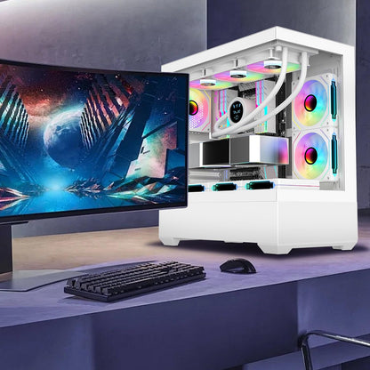 RGB-Lüfter: 5er-Pack 120-mm-PWM-ARGB-Gehäuselüfter mit Lüfter-Hub und Fernbedienung, Drehzahlregelung, PWM-gesteuerter Lüfter für Computergehäuse und Wasserkühlungssysteme, Weiß