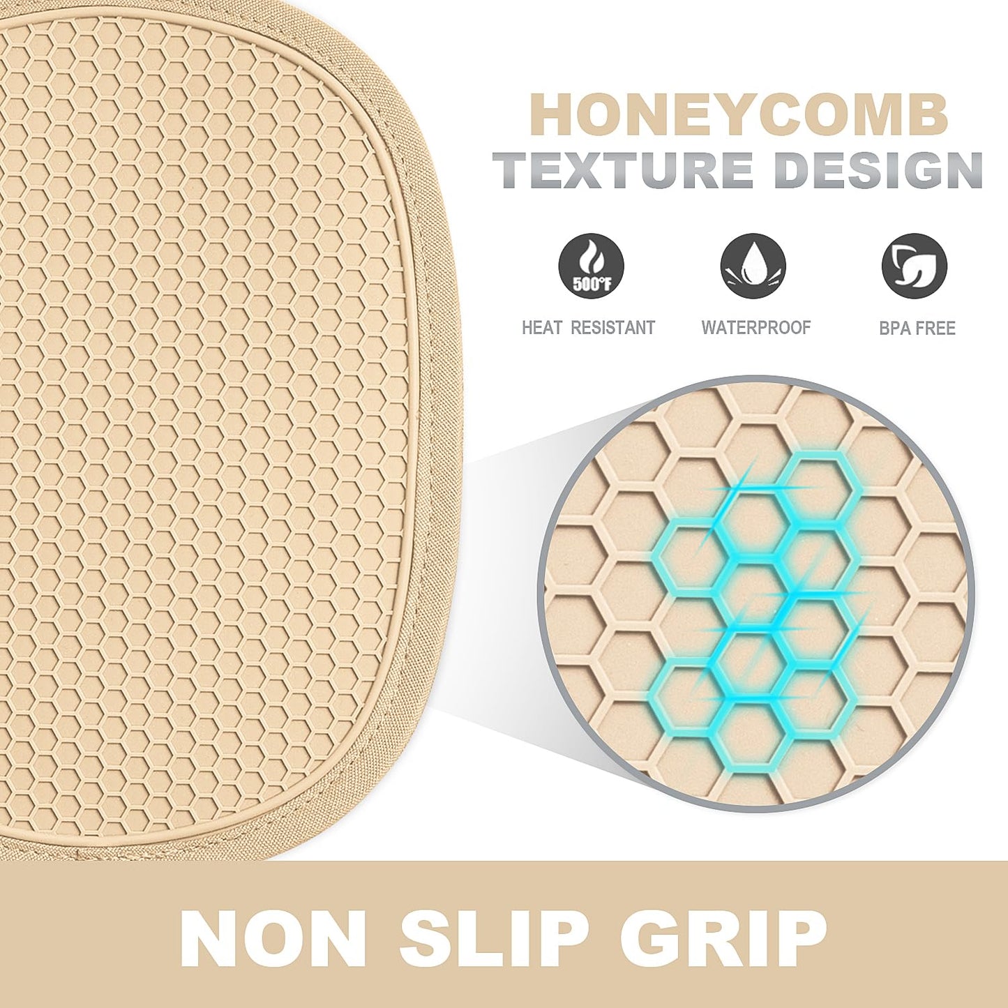 2-Pack Silicone Pot Holders for Kitchen Heat Resistant up to 500°F, Non-Slip Large Hot Pads with Pocket, Quilted Liner Trivets for Countertops Hot Pots and Pans (Gray)