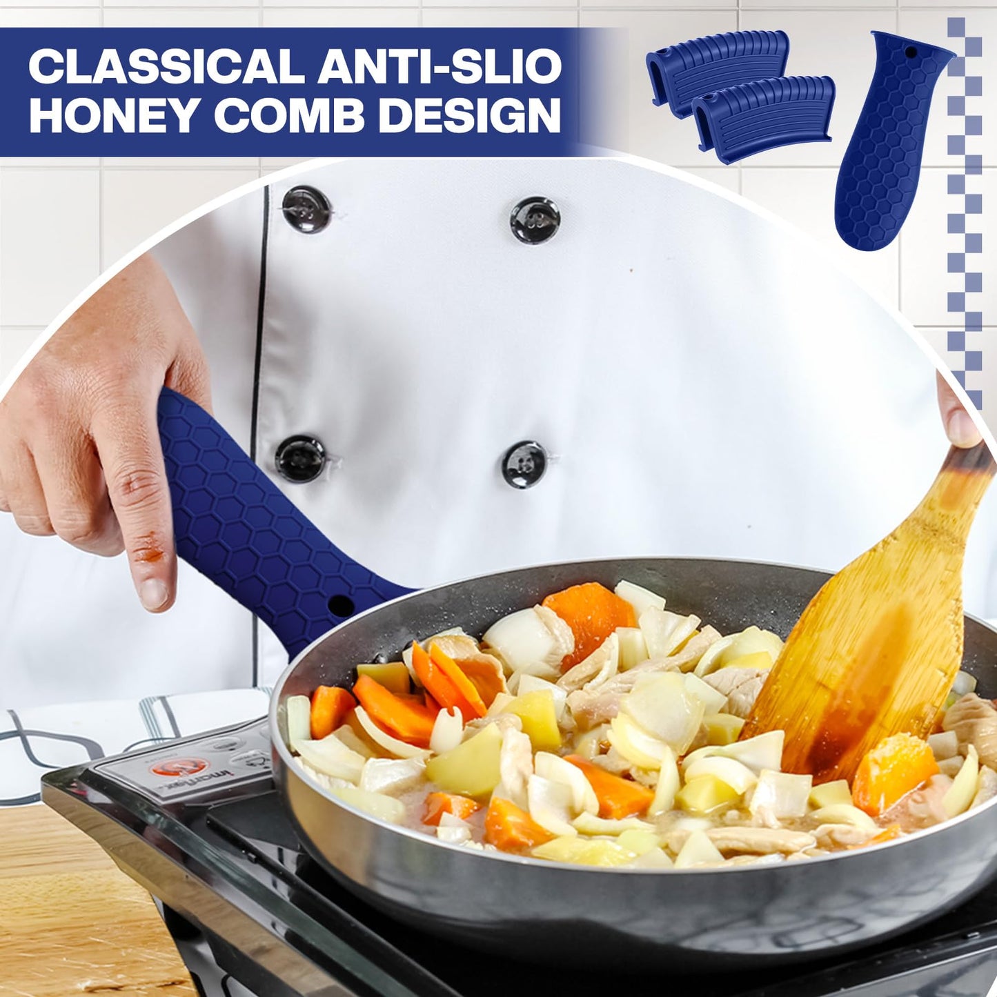 Patelai 8 Pcs Silicone Pot Holders Set Cast Iron Handle Cover Heat Resistant Pot Handle Covers Potholder Non Slip Reusable Pan Sleeve for Frying Pan Kitchen Supplies(Black)