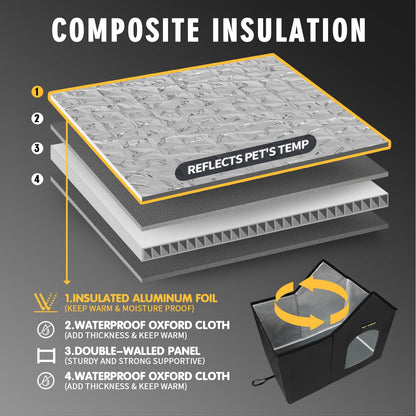 Rest-Eazzzy Outdoor-Katzenhaus, isoliertes Katzenhaus für Wildkatzen mit Matte und Clip, wetterfest und isoliert, Katzenbett für Katzen, Kätzchen und Welpen, weht nicht weg (Schwarz, M 33 x 43 x 51 cm)