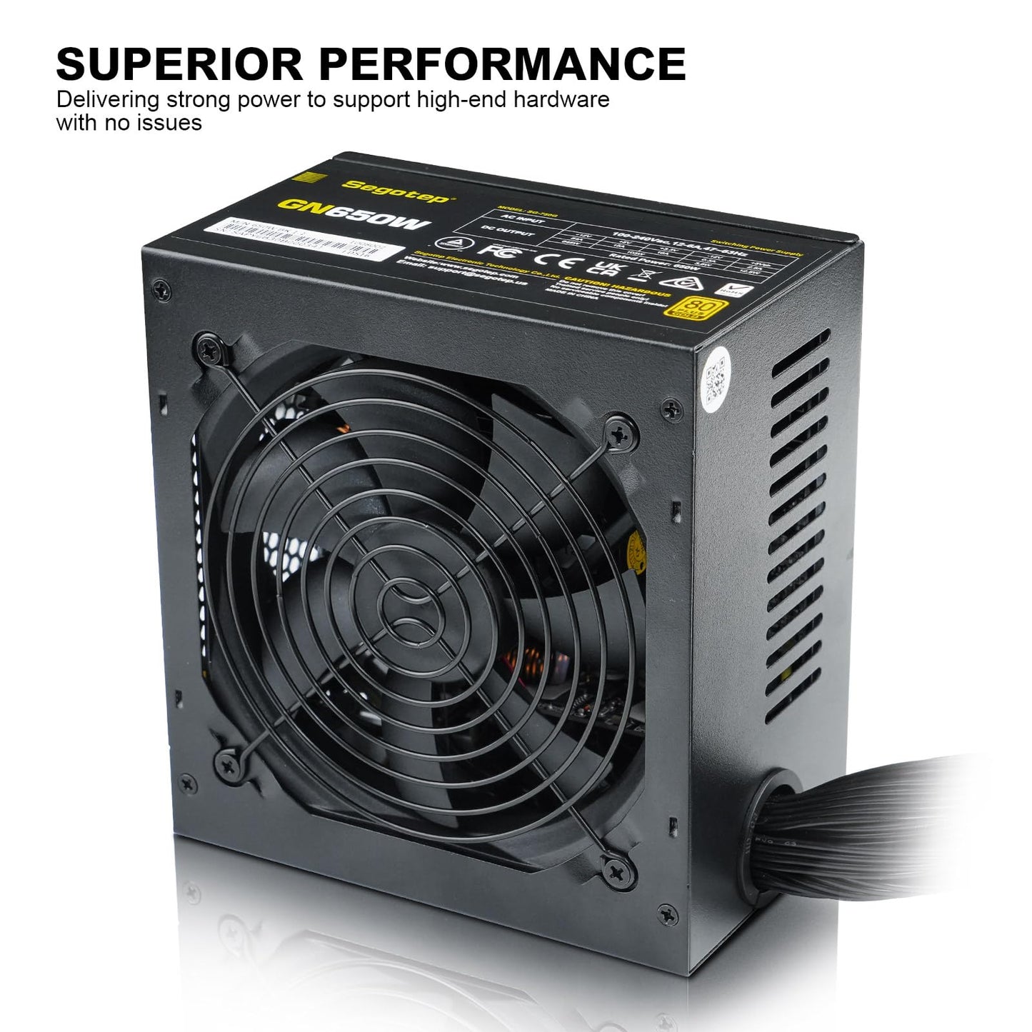 Segotep 650W 80 Plus Gold Certified Non-Modular ATX Power Supply with 6+2 Pin Connectors PFC Protection and RoHS Compliance, 120mm Silent Fan Gaming PSU GN-650 Black