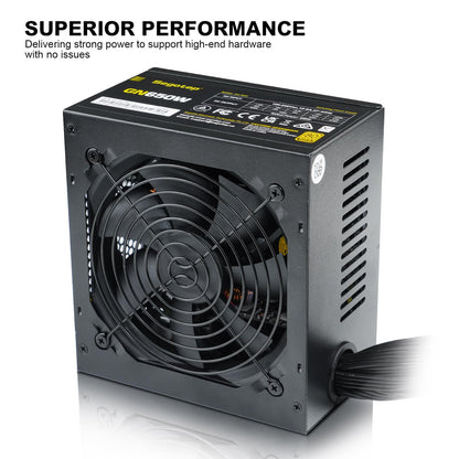 Segotep 650W 80 Plus Gold Certified Non-Modular ATX Power Supply with 6+2 Pin Connectors PFC Protection and RoHS Compliance, 120mm Silent Fan Gaming PSU GN-650 Black