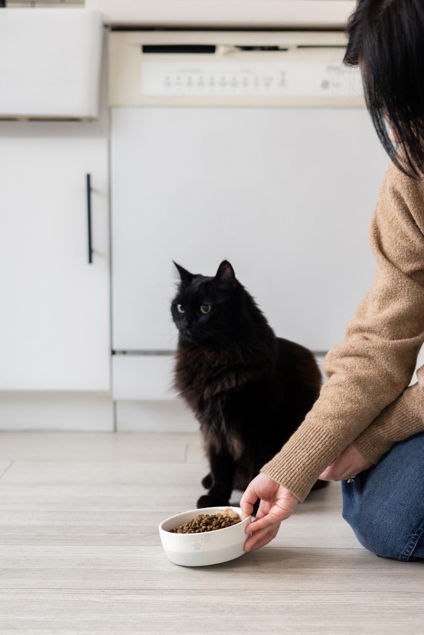 Pearhead Ceramic Bowl, Holds 2 Cups, Cute Whisker-Friendly Dish with Cat Face Design, Non-Slip, Microwave and Dishwasher Safe, Small/Medium