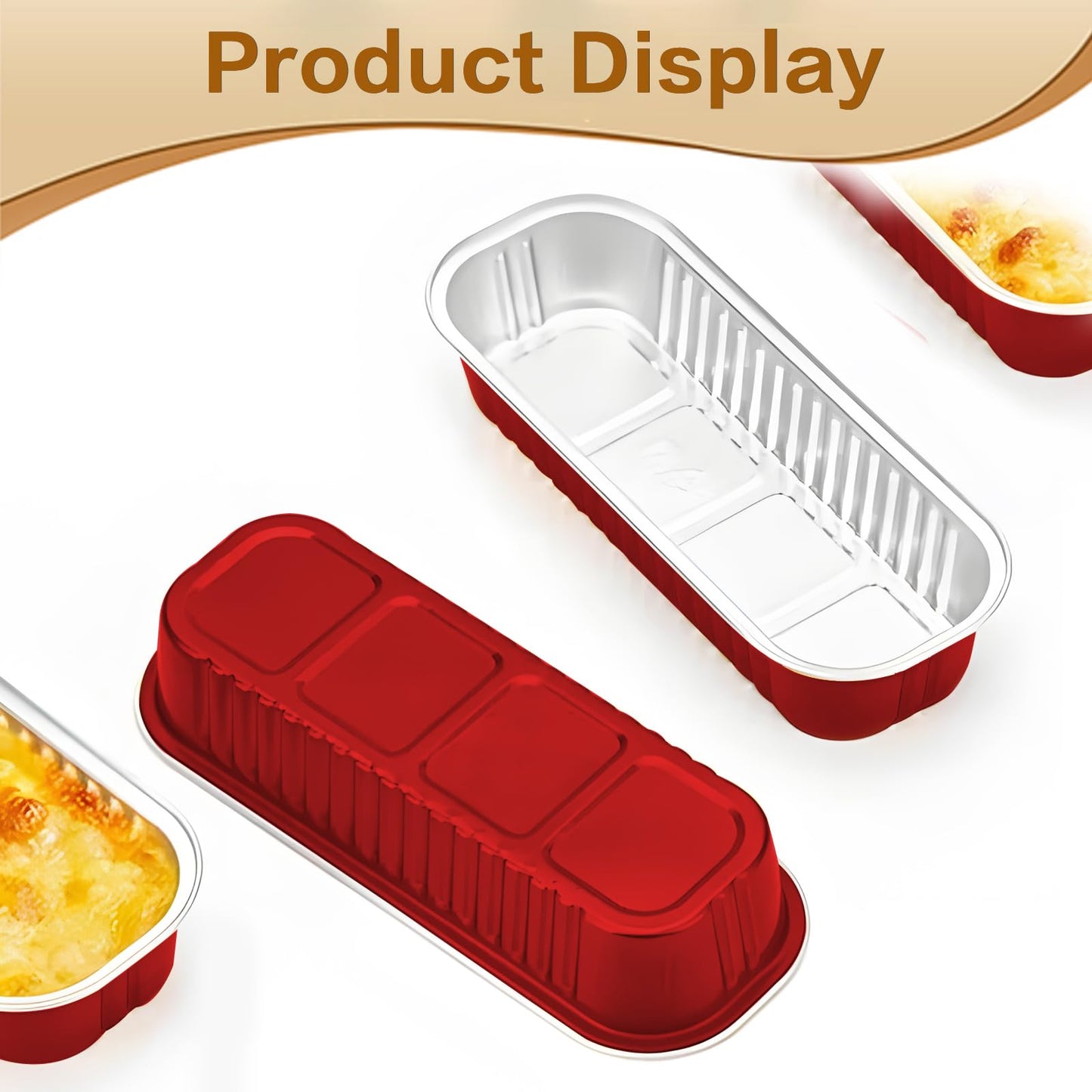 OBXMLFY Mini-Kuchenformen mit Deckel und Löffeln, 50er-Pack, 6,8 oz rechteckige Mini-Kastenformen, Einweg-Backförmchen aus Aluminiumfolie, Muffinformen - Rosa (50, rot)