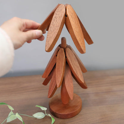 Quelgt Baumförmige Untersetzer – 3 Holzuntersetzer + 1 Ständer für die Küchendekoration