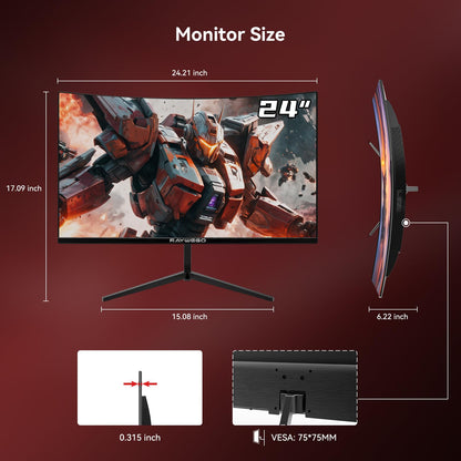 Raywego 24-Zoll-Curved-Monitor, 100 Hz, 1 ms, Gaming-Monitor mit Full-HD-Auflösung (1920 × 1080p), Kontrastverhältnis 3000:1, FreeSync- und Eye-Care-Technologie, HDMI × 1, VGA × 1, geeignet für Gaming, Homeoffice und Wandmontage.