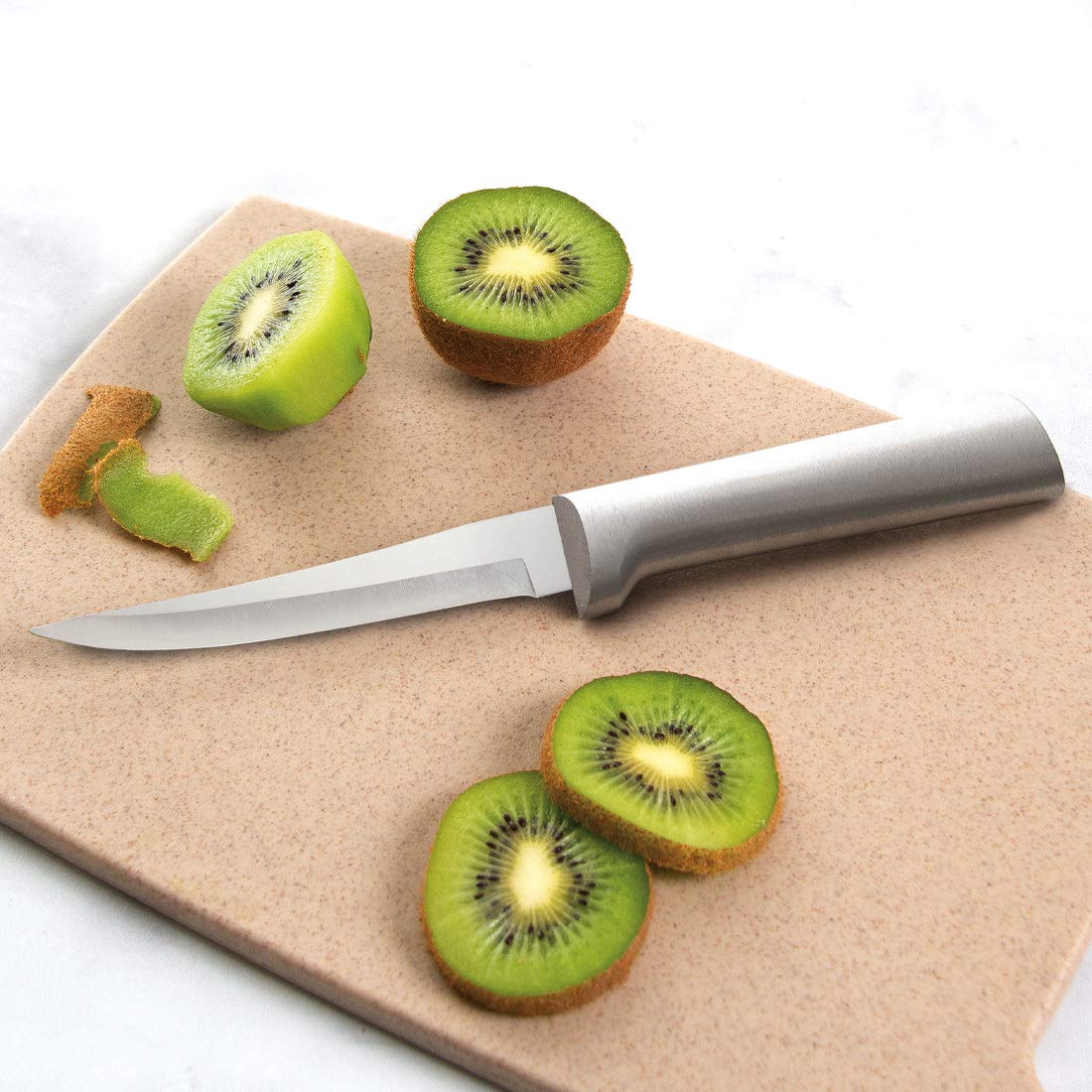 Rada Cutlery 7-piece Starter Knife Gift Set (S38) with Quick Edge Sharpener (R119), Stainless Steel Hollow Ground Blades, Made in USA, Silver Handles