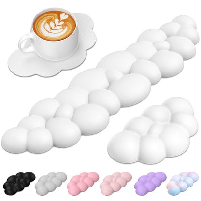 TECKNET Cloud Tastatur-Handgelenkauflage-Set, Cloud-Handgelenkauflage mit rutschfester Unterseite, Handgelenkauflage aus PU-Leder mit ergonomischem Memory-Schaum für Computer, Laptop, Büro, Gaming und Schmerzlinderung, Weiß