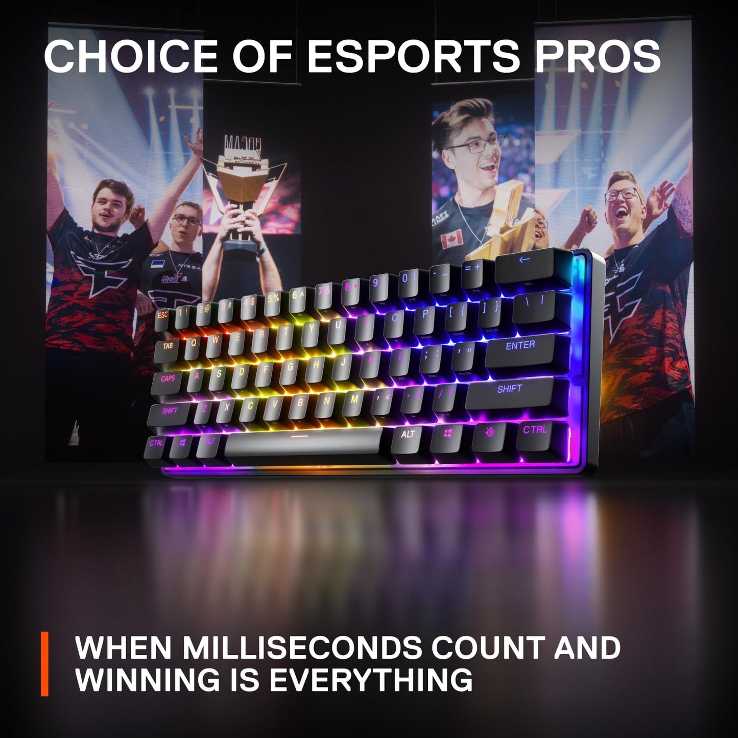 SteelSeries Apex Pro Mini Mechanical Gaming Keyboard - World’s Fastest Keyboard - Adjustable Actuation - Compact 60% Form Factor - RGB - PBT Keycaps - USB-C (Renewed)