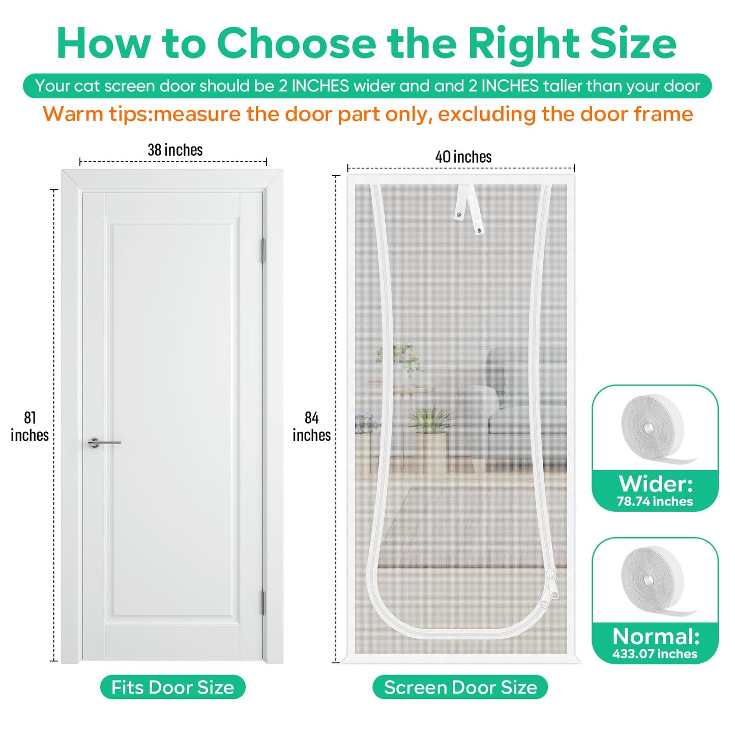 Verstärkte Katzenschutztür, 35,5 x 82 Zoll (ca. 90 x 208 cm), robuste, haustiersichere Tür mit beidseitigem Reißverschluss, verhindert, dass Hunde und Katzen aus dem Haus, Schlafzimmer, Wohnzimmer, Küche oder von der Terrasse entkommen. 