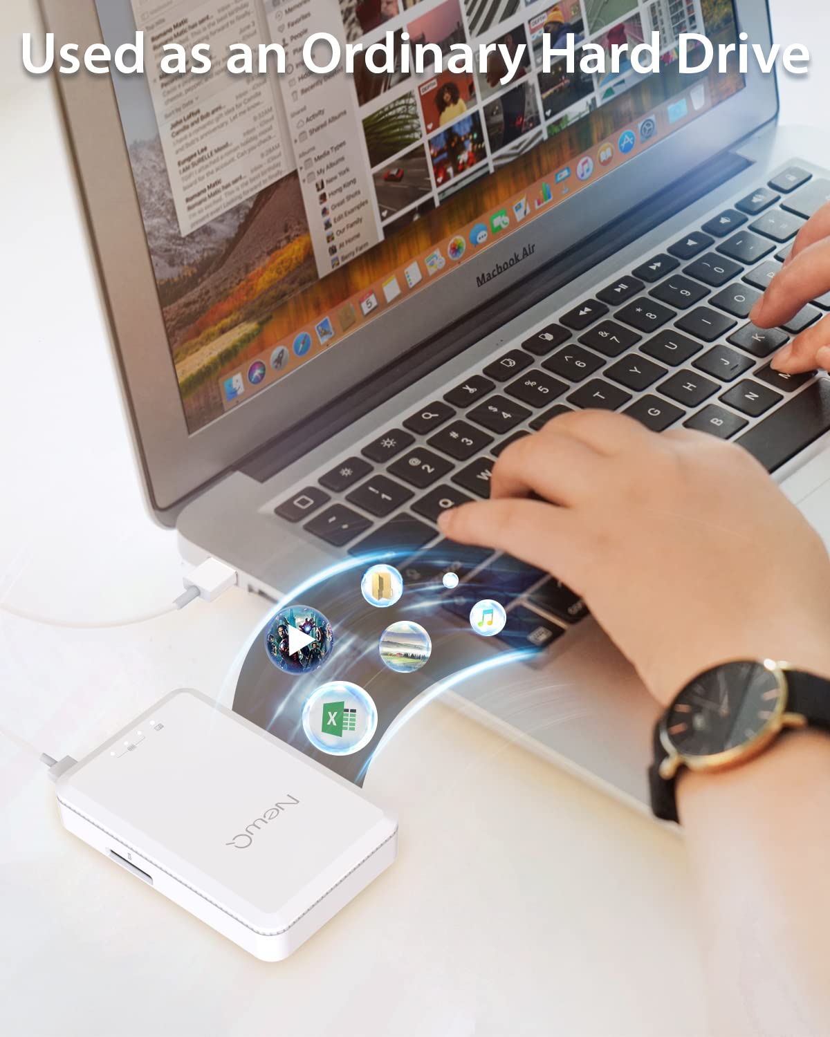 NEWQ 1 TB externe Festplatte für iPhone, iPad, MacBook – USB 3.0, 2.0, 2.0 3.0 – Kompatibel mit iOS &amp; Android, Speichern von Fotos, Videos, Musik, Dokumenten