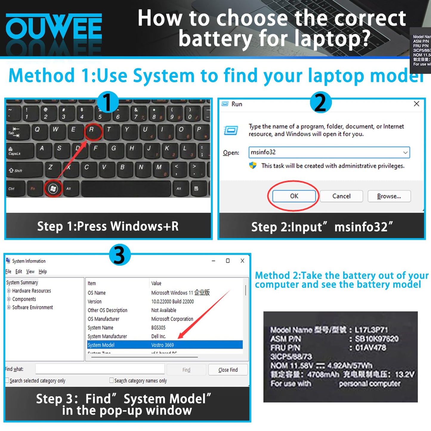 OUWEE L17L3P71 L17M3P71 Laptop-Akku, kompatibel mit Lenovo ThinkPad T480S Serie Notebook 01AV478 SB10K97620 01AV479 SB10K97621 L17M3P72 01AV480 SB10K97622, ​​11,58 V, 57 Wh, 4920 mAh