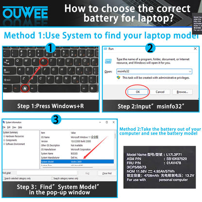OUWEE L17L3P71 L17M3P71 Laptop-Akku, kompatibel mit Lenovo ThinkPad T480S Serie Notebook 01AV478 SB10K97620 01AV479 SB10K97621 L17M3P72 01AV480 SB10K97622, ​​11,58 V, 57 Wh, 4920 mAh