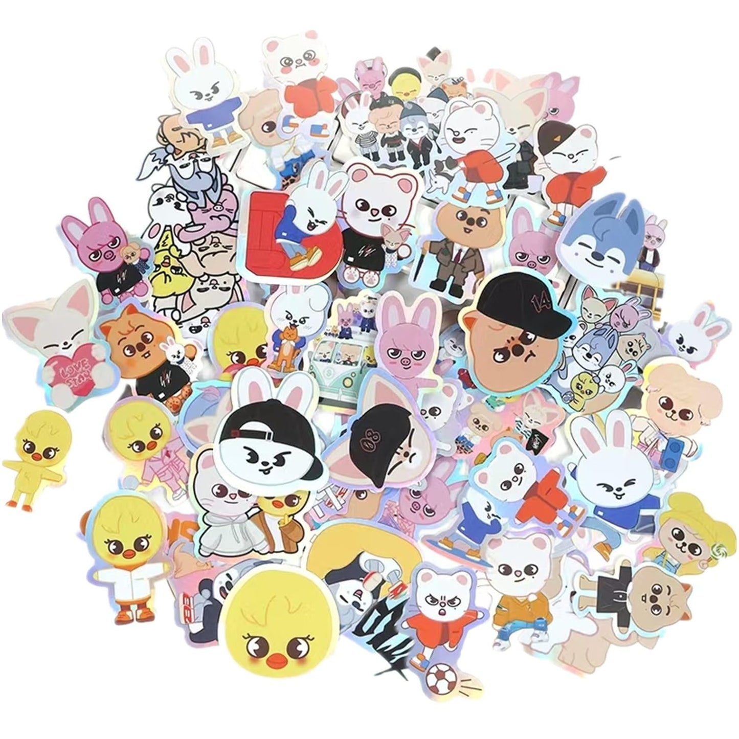 Stray-Kids Aufkleber Cartoon Laptop Aufkleber Ideal für Skateboard Auto Fahrrad Tür Snowboard Wasserdicht Schultaschen (100 Stück - Schwarz)