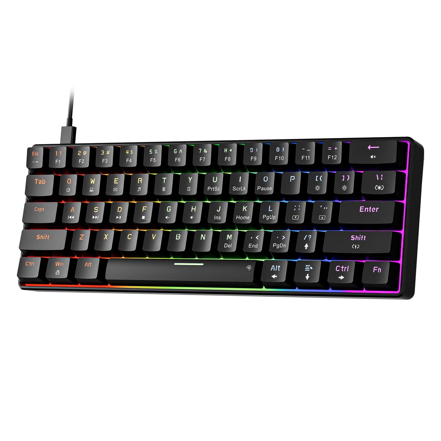 Newmen GM611 Mechanical Keyboard,Rainbow LED Backlit Gaming Wired Keyboards Compact Mini 61 Keys Portable 60 Percent Mechanical Keyboard with Black Keycaps,for Windows Laptop PC Linear Red Switches