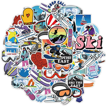 Skiing Stickers | 50 Pcs Winter Skiing Sports Waterproof Vinyl Stickers for Helmet Snowboard Water Bottles Bicycle Laptop Refrigerator Luggage Computer Mobile Phone Bike Decals