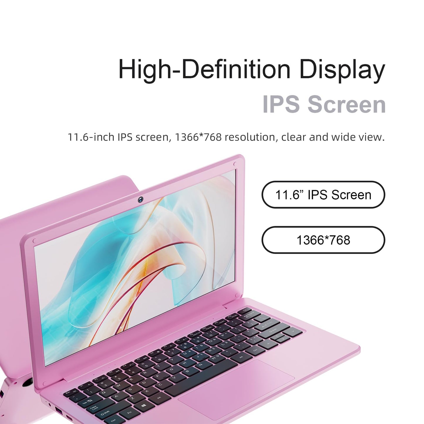 PONKLOIE Laptop Computer, Windows 11 Pro for Business & Students, 8GB RAM 256GB ROM, 11.6", N4000 Processor, 6-Port, HDMI, Bluetooth 5 & wifi5, Lightweight Mini Laptop for Office & Study(Pink)